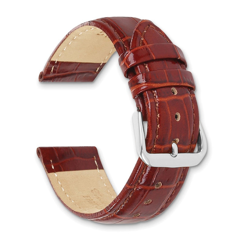 24mm Mahogany Brown Crocodile Chrono Silver-tone Buckle Watch Band