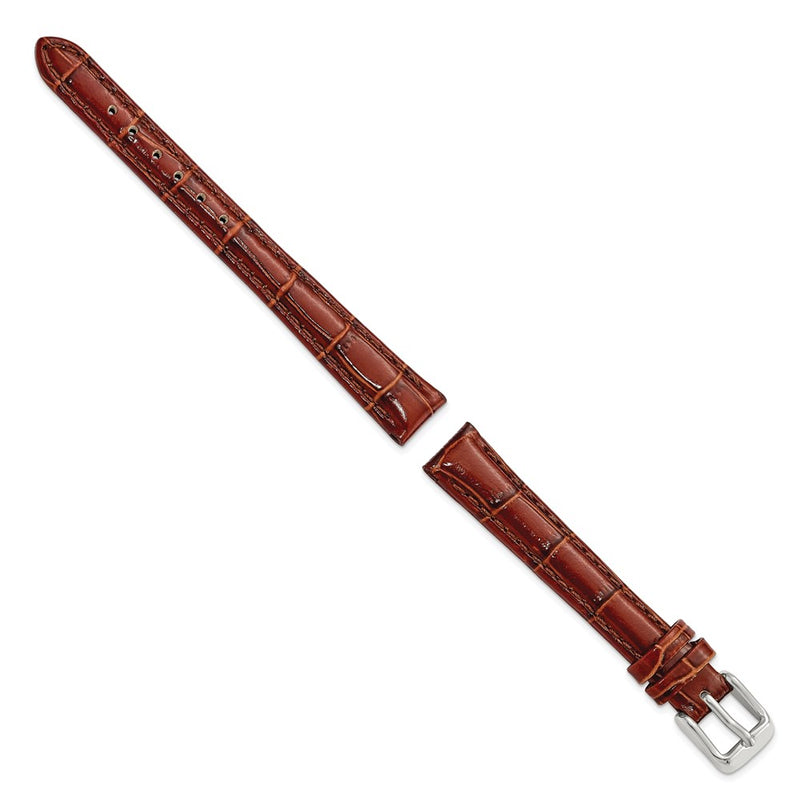 DeBeer 12mm Havana Crocodile Grain Chronograph Leather with Silver-tone Buckle 6.75 inch Watch Band