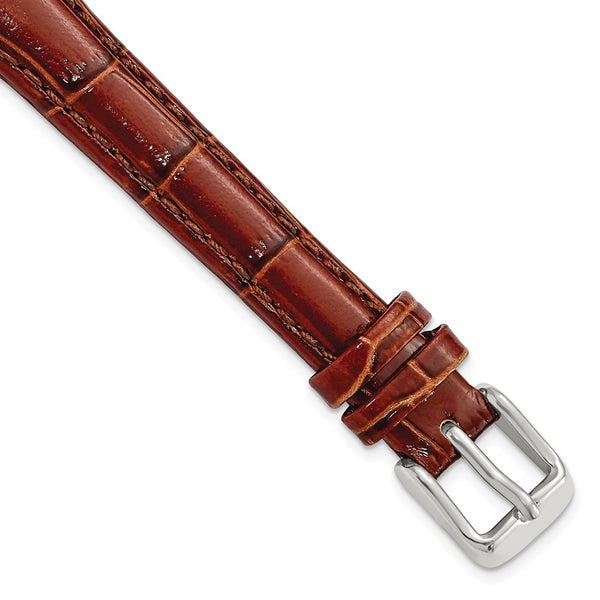 12mm Mahogany Brown Crocodile Chrono Silver-tone Buckle Watch Band