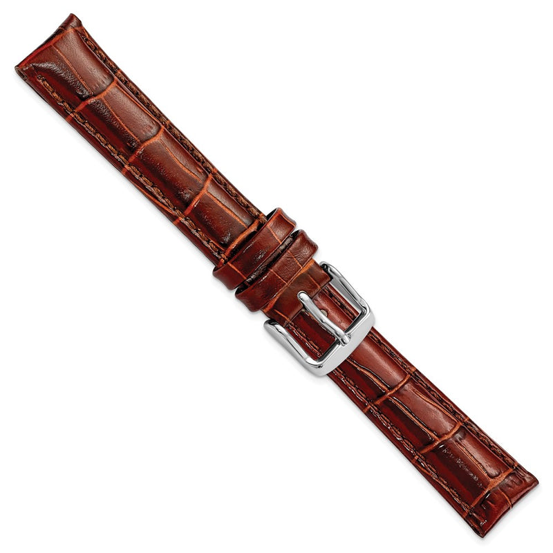 16mm Mahogany Brown Crocodile Chrono Silver-tone Buckle Watch Band