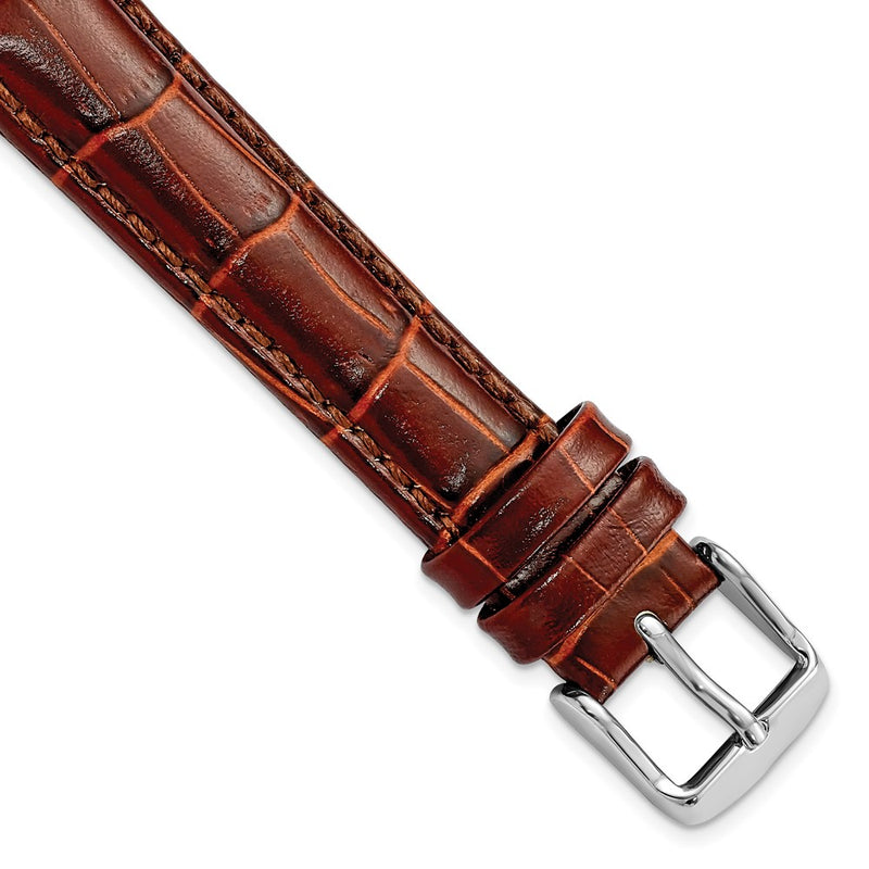 16mm Mahogany Brown Crocodile Chrono Silver-tone Buckle Watch Band