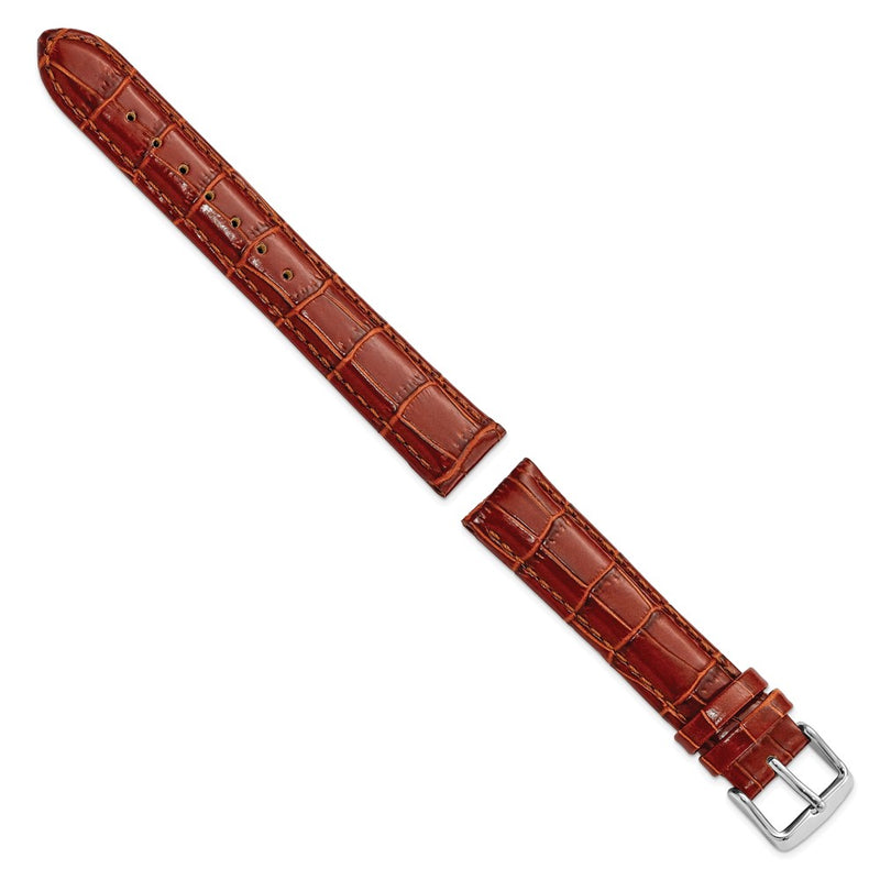 17mm Mahogany Brown Crocodile Chrono Silver-tone Buckle Watch Band