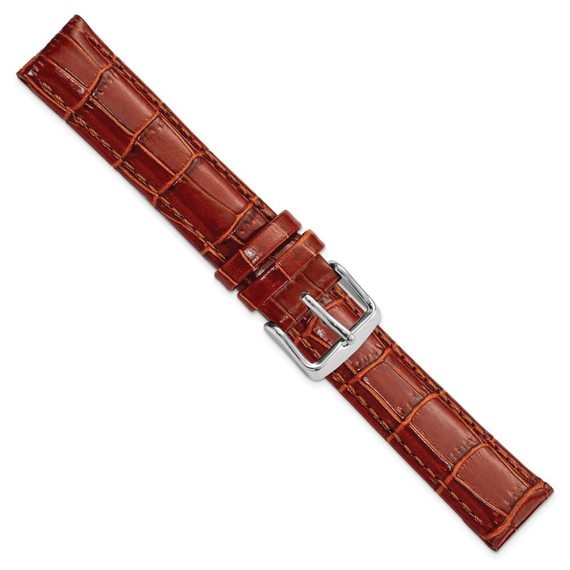 17mm Mahogany Brown Crocodile Chrono Silver-tone Buckle Watch Band