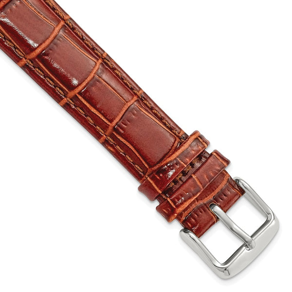 DeBeer 18mm Havana Crocodile Grain Chronograph Leather with Silver-tone Buckle 7.5 inch Watch Band