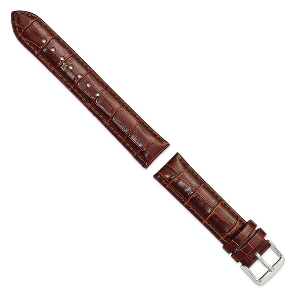 19mm Mahogany Brown Crocodile Chrono Silver-tone Buckle Watch Band