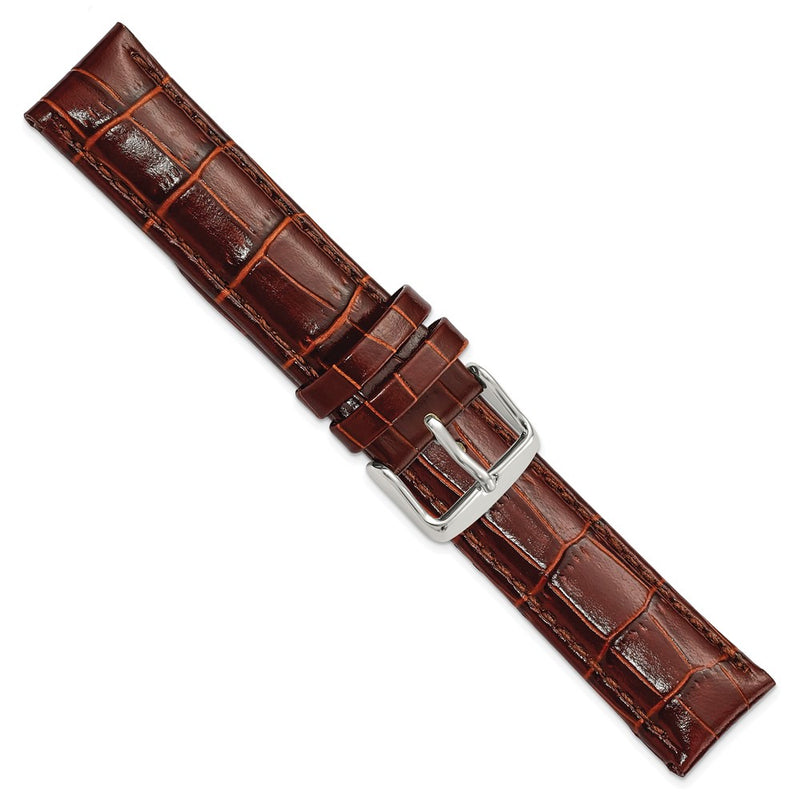 19mm Mahogany Brown Crocodile Chrono Silver-tone Buckle Watch Band