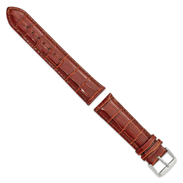 22mm Mahogany Brown Crocodile Chrono Silver-tone Buckle Watch Band