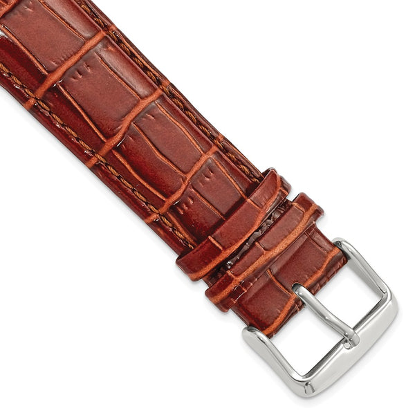 22mm Mahogany Brown Crocodile Chrono Silver-tone Buckle Watch Band