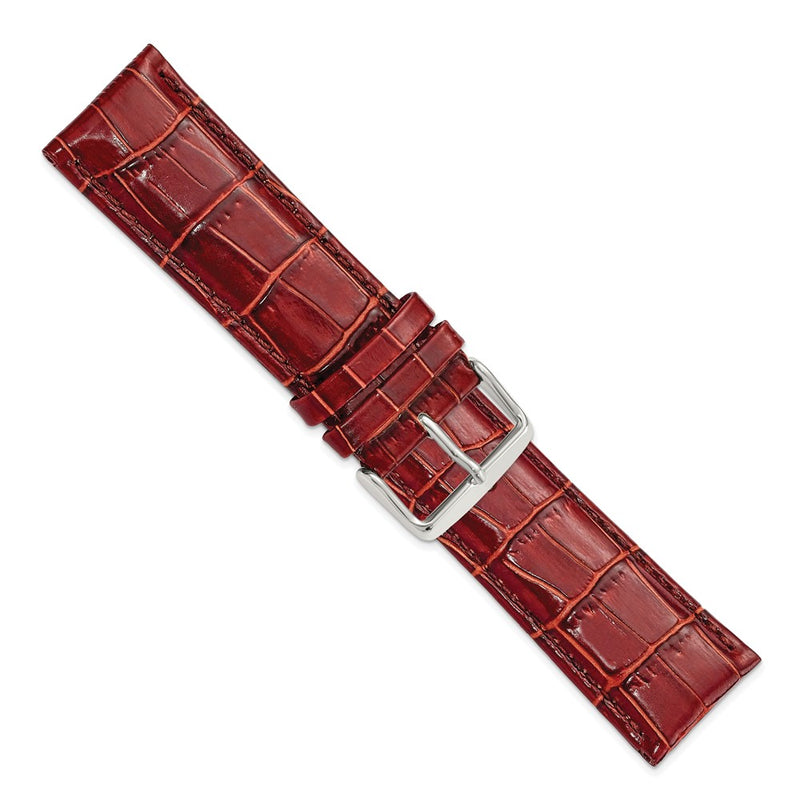 24mm Mahogany Brown Crocodile Chrono Silver-tone Buckle Watch Band