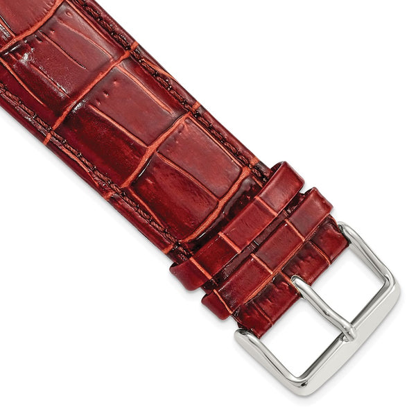 24mm Mahogany Brown Crocodile Chrono Silver-tone Buckle Watch Band