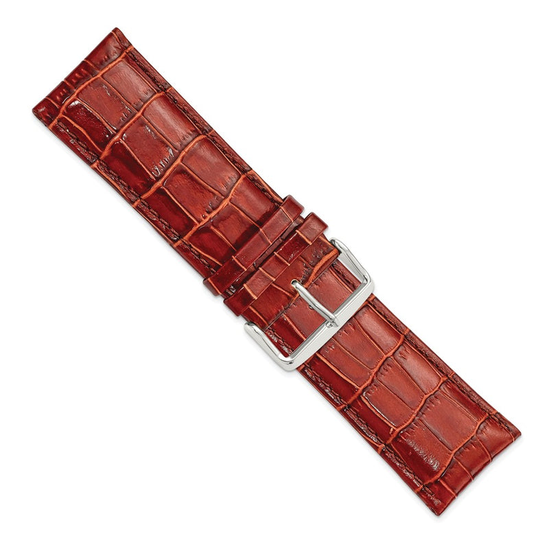 28mm Mahogany Brown Crocodile Chrono Silver-tone Buckle Watch Band