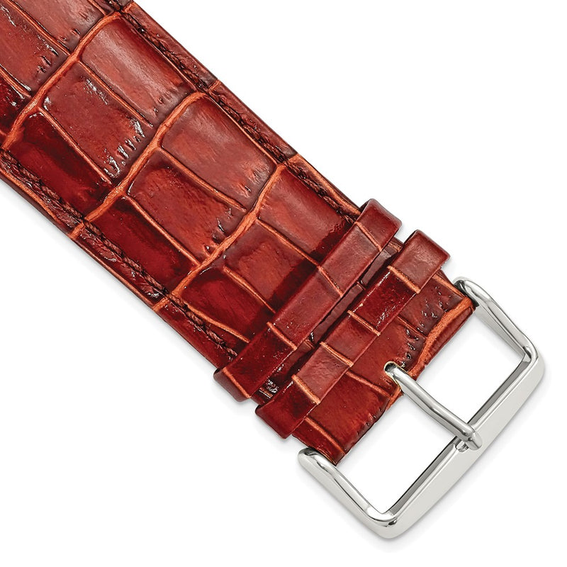 28mm Mahogany Brown Crocodile Chrono Silver-tone Buckle Watch Band