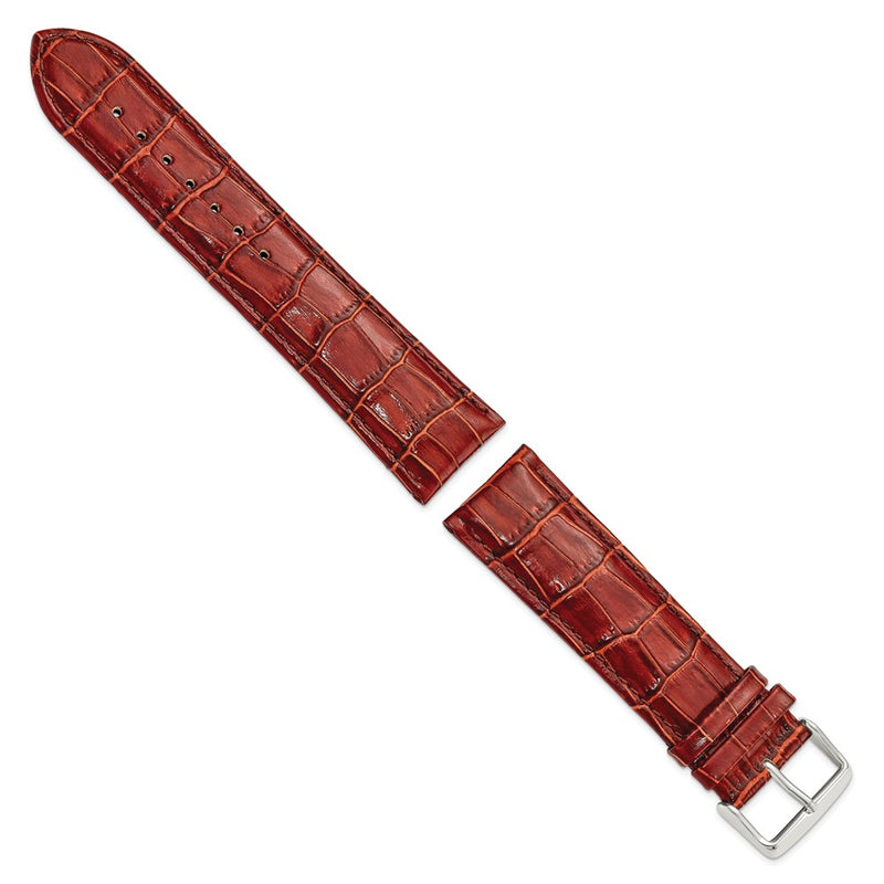 22mm Long Havana Brown Crocodile Chrono Silver-tone Buckle Watch Band