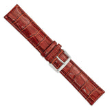 24mm Long Mahogany Brown Crocodile Chrono Silver-tone Buckle Watch Band