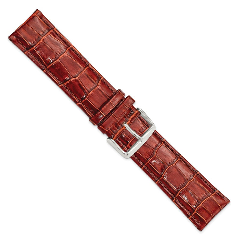 24mm Long Mahogany Brown Crocodile Chrono Silver-tone Buckle Watch Band