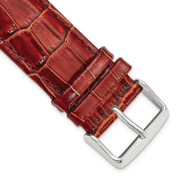 24mm Long Mahogany Brown Crocodile Chrono Silver-tone Buckle Watch Band