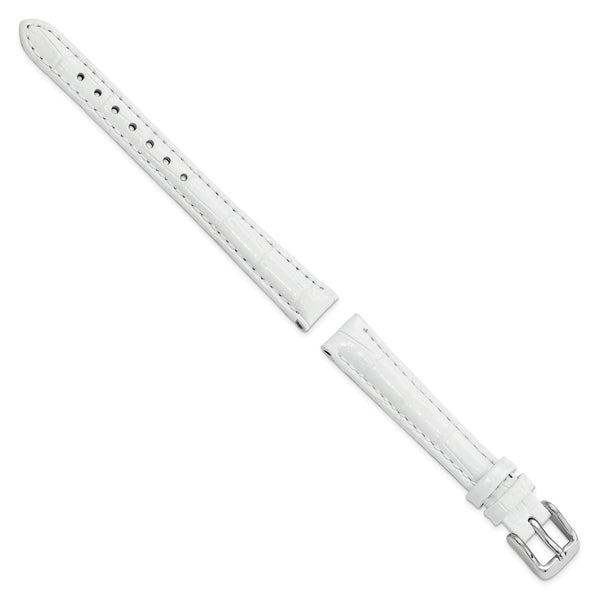 DeBeer 12mm White Crocodile Grain Chronograph Leather with Silver-tone Buckle 6.75 inch Watch Band