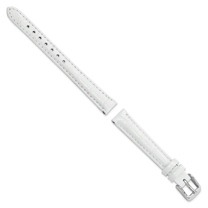 12mm White Crocodile Grain Chrono Silver-tone Buckle Watch Band