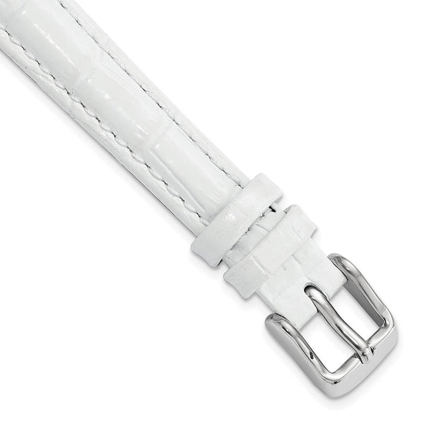 12mm White Crocodile Grain Chrono Silver-tone Buckle Watch Band