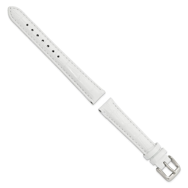 14mm White Crocodile Grain Chrono Silver-tone Buckle Watch Band