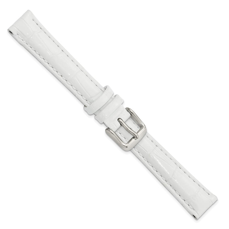 DeBeer 14mm White Crocodile Grain Chronograph Leather with Silver-tone Buckle 6.75 inch Watch Band