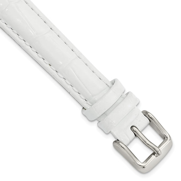 14mm White Crocodile Grain Chrono Silver-tone Buckle Watch Band