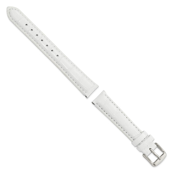 16mm White Crocodile Grain Chrono Silver-tone Buckle Watch Band