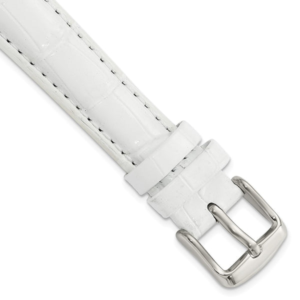 16mm White Crocodile Grain Chrono Silver-tone Buckle Watch Band