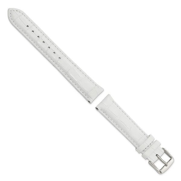 18mm White Crocodile Grain Chrono Silver-tone Buckle Watch Band