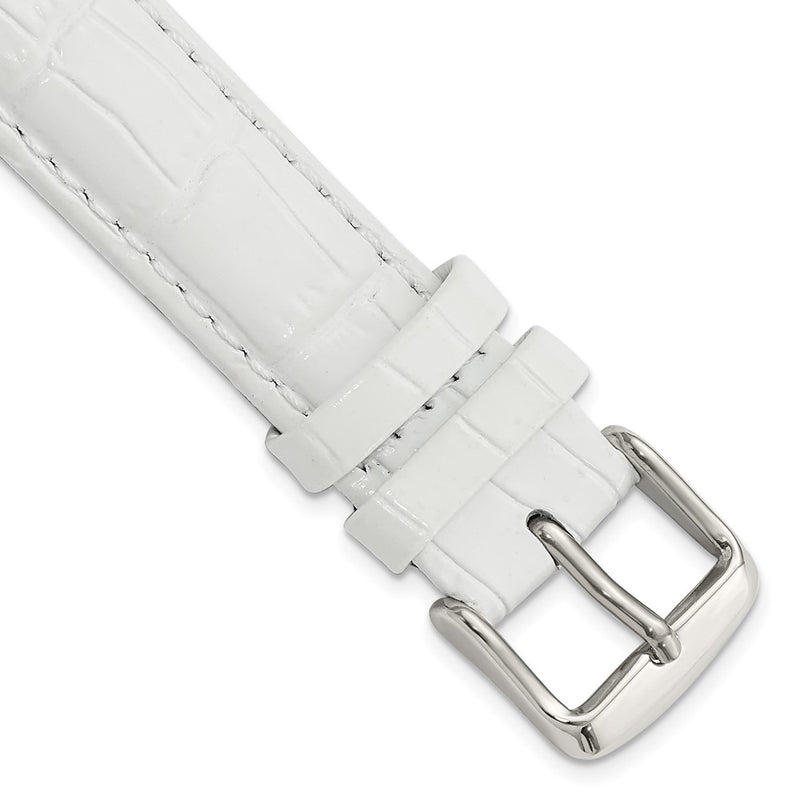 DeBeer 18mm White Crocodile Grain Chronograph Leather with Silver-tone Buckle 7.5 inch Watch Band