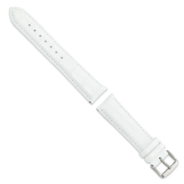 20mm White Crocodile Grain Chrono Silver-tone Buckle Watch Band