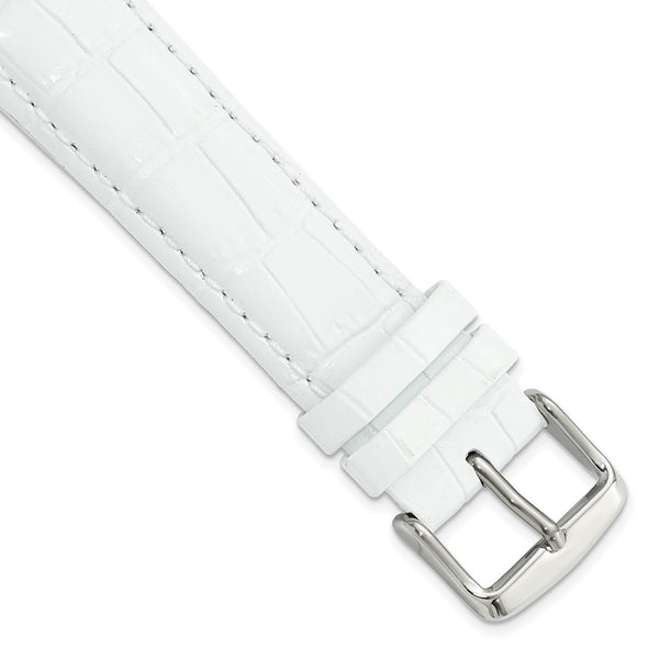 20mm White Crocodile Grain Chrono Silver-tone Buckle Watch Band