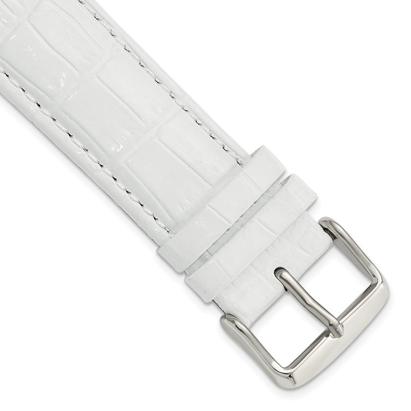 22mm White Crocodile Grain Chrono Silver-tone Buckle Watch Band