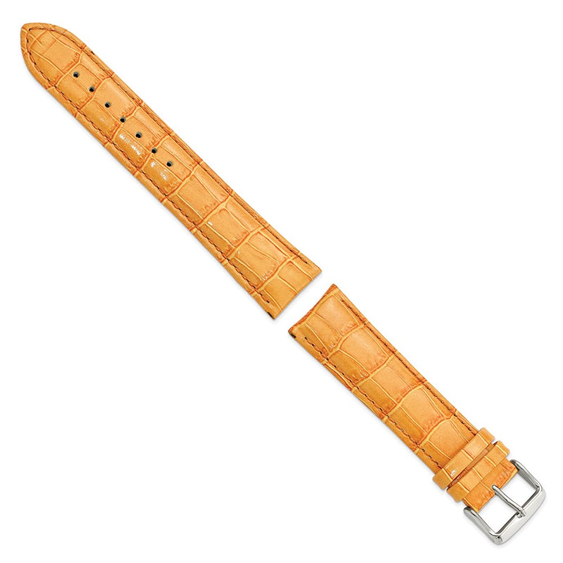 22mm Long Orange Crocodile Grain Chrono Silver-tone Buckle Watch Band