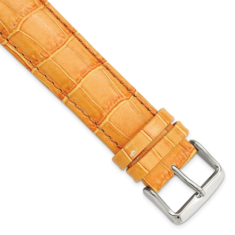 22mm Long Orange Crocodile Grain Chrono Silver-tone Buckle Watch Band