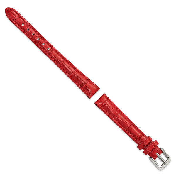 DeBeer 12mm Red Crocodile Grain Chronograph Leather with Silver-tone Buckle 6.75 inch Watch Band