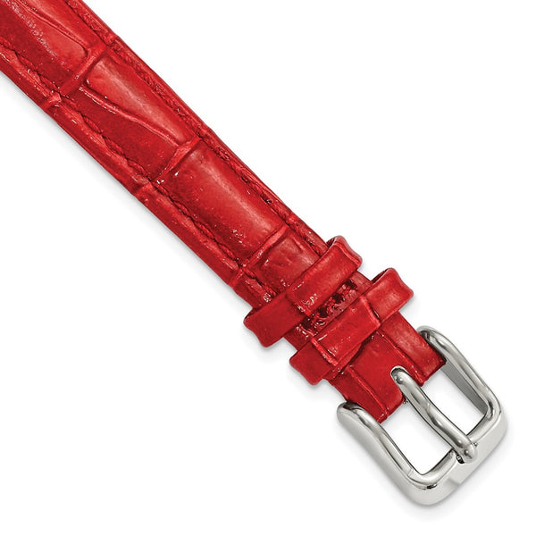 DeBeer 12mm Red Crocodile Grain Chronograph Leather with Silver-tone Buckle 6.75 inch Watch Band