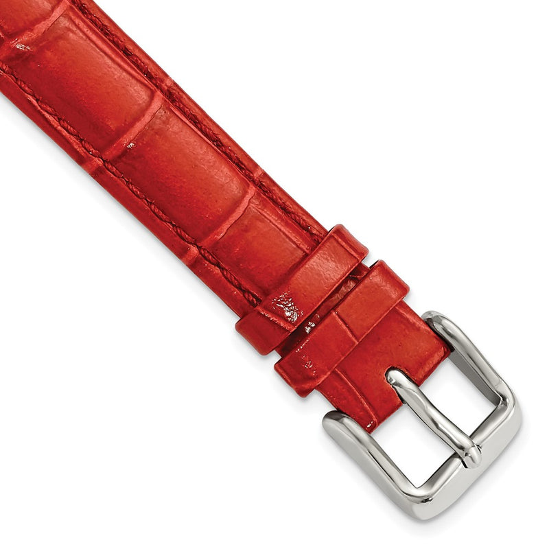 14mm Red Crocodile Grain Chrono Silver-tone Buckle Watch Band