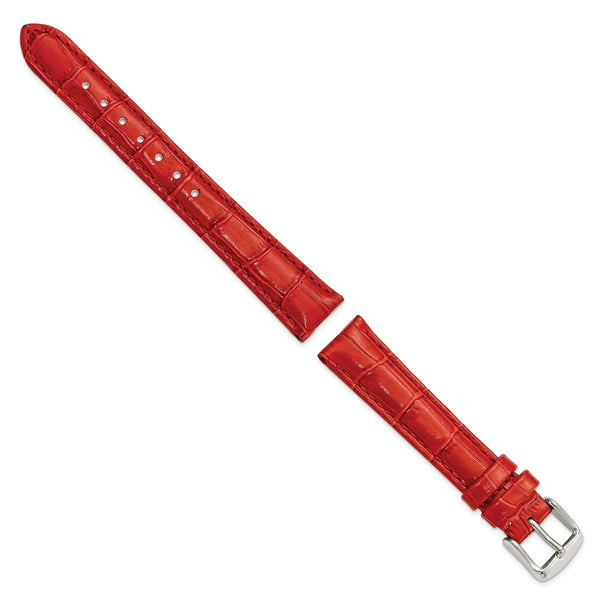 16mm Red Crocodile Grain Chrono Silver-tone Buckle Watch Band