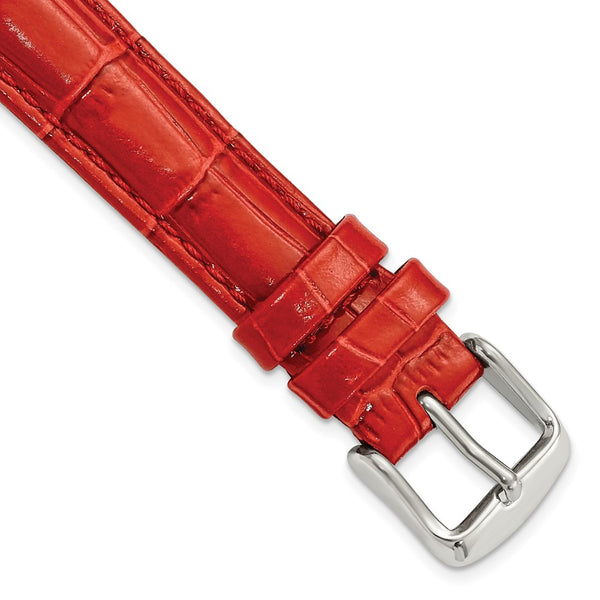 16mm Red Crocodile Grain Chrono Silver-tone Buckle Watch Band