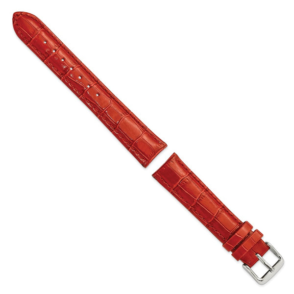 DeBeer 18mm Red Crocodile Grain Chronograph Leather with Silver-tone Buckle 7.5 inch Watch Band