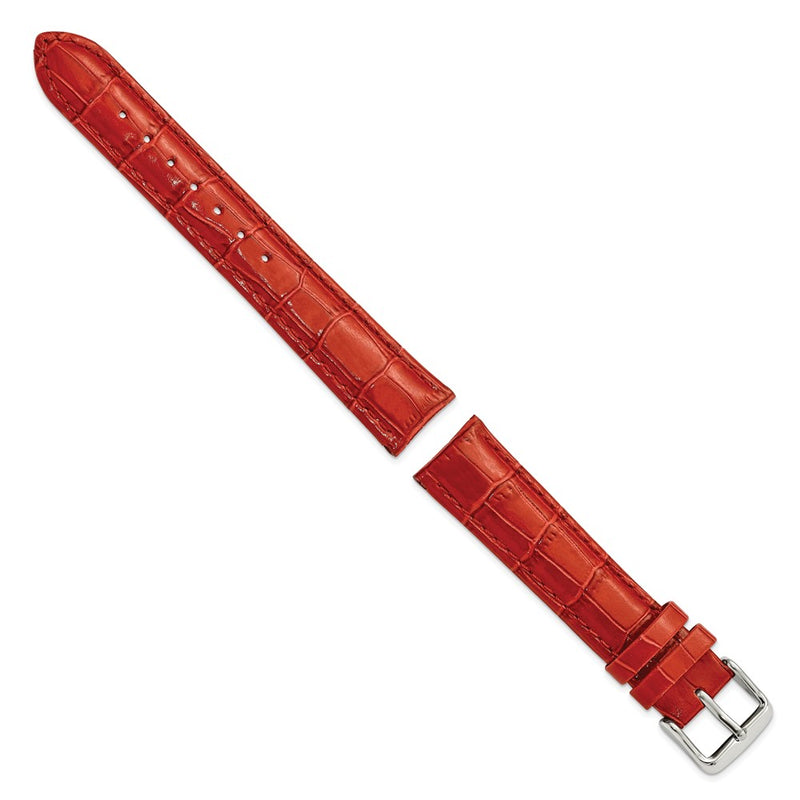 18mm Red Crocodile Grain Chrono Silver-tone Buckle Watch Band