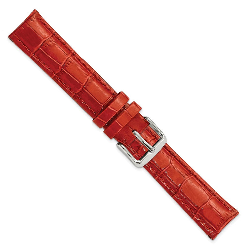 18mm Red Crocodile Grain Chrono Silver-tone Buckle Watch Band