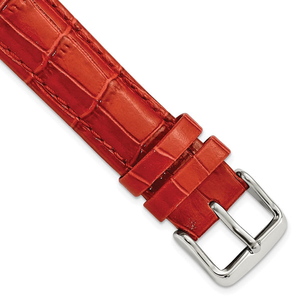 18mm Red Crocodile Grain Chrono Silver-tone Buckle Watch Band