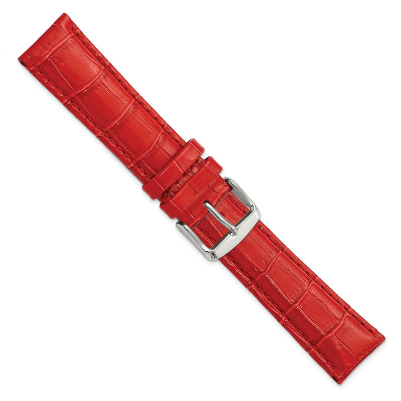 DeBeer 20mm Long Red Crocodile Grain Chronograph Leather with Silver-tone Buckle 8.5 inch Watch Band