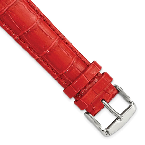 20mm Red Crocodile Grain Chrono Silver-tone Buckle Watch Band