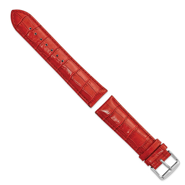 22mm Red Crocodile Grain Chrono Silver-tone Buckle Watch Band