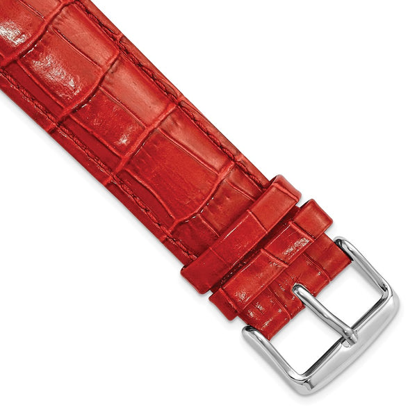 22mm Red Crocodile Grain Chrono Silver-tone Buckle Watch Band