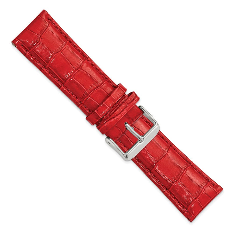 24mm Red Crocodile Grain Chrono Silver-tone Buckle Watch Band