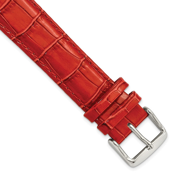 20mm Long Red Crocodile Grain Chrono Silver-tone Buckle Watch Band